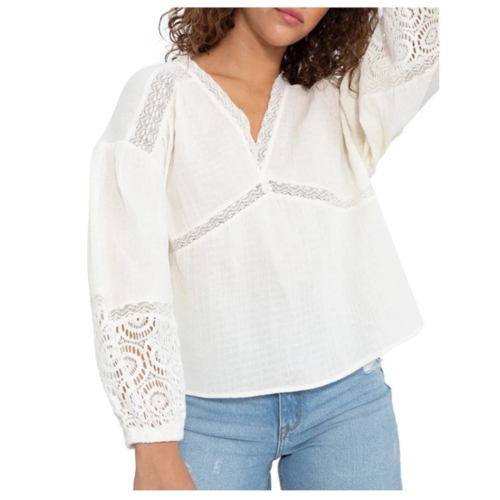 Sanctuary Cream Lace Trim Peasant Blouse